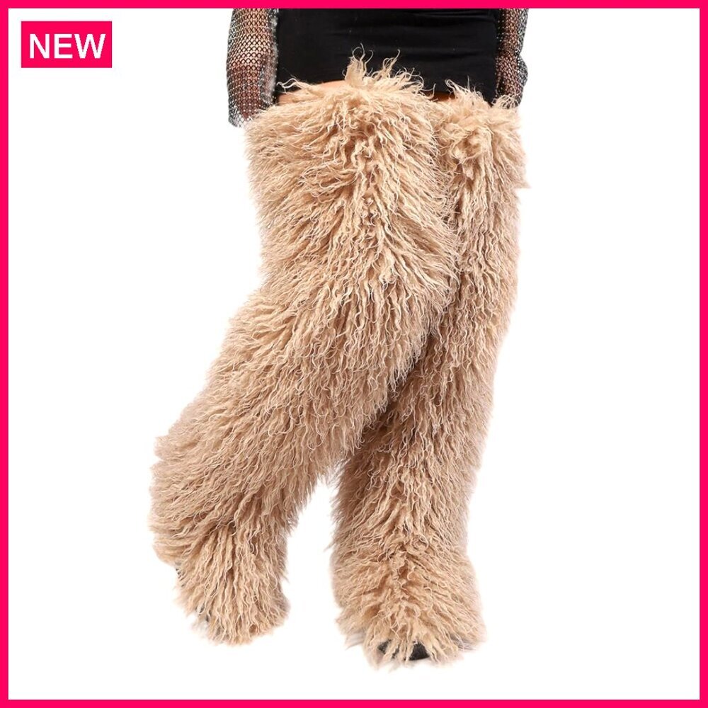 Thigh High Faux Fur Snow Boots 28" Tall Water-Resistant Winter Footwear
